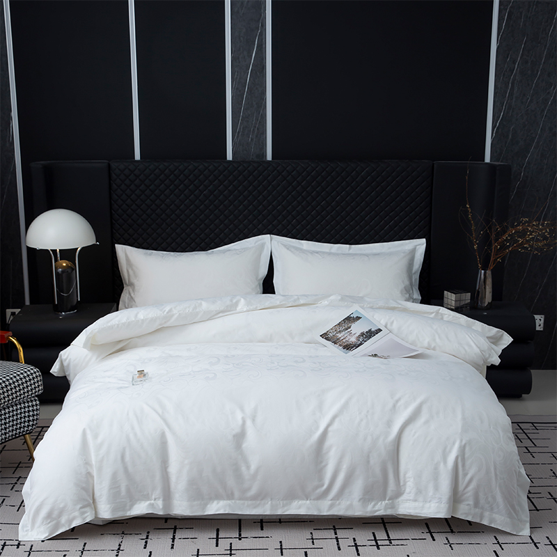 Neues Jacquard-Bettlaken-Set aus 100 % Baumwollsatin, weißes Hotelleinen für Schlafzimmer