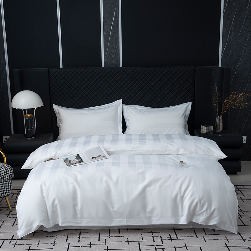7 cm Satin-Streifen, einfarbig, weiß, 750 TC, 100 % Baumwolle, für Fünf-Sterne-Hotel-Bettwäsche-Set