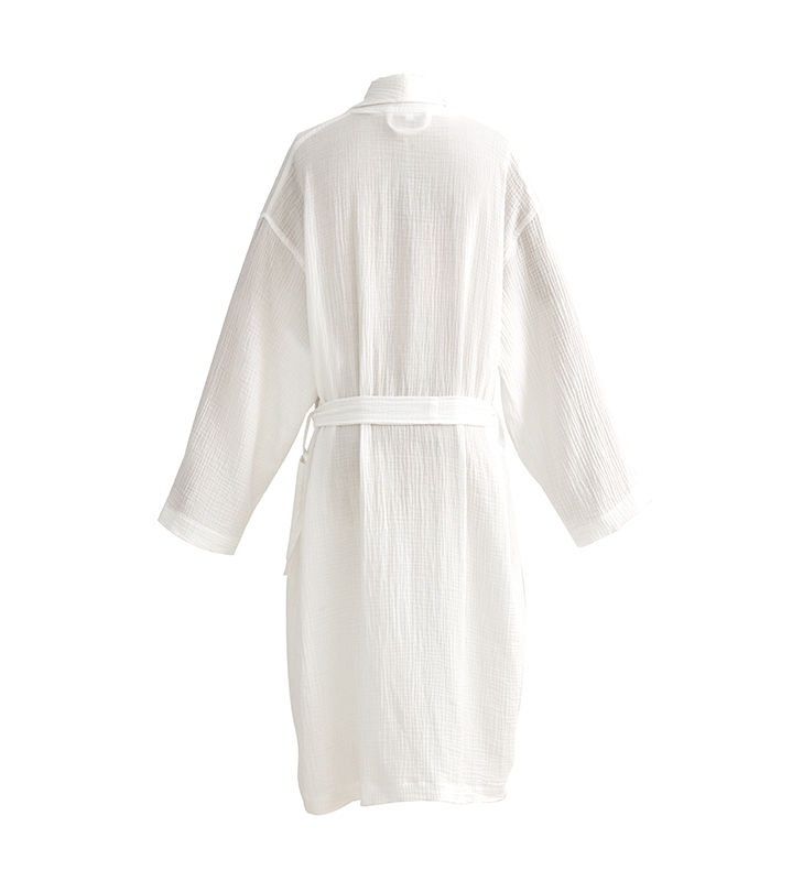 Doppellagiger Hotel-Bademantel aus Gaze-Baumwollstoff mit Schalkragen Doppellagiger Hotel-Bademantel aus Gaze-Baumwollstoff mit Schalkragen